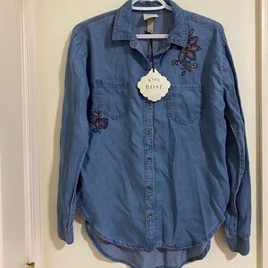 KNOX ROSE Long Sleeve Button Down Denim Shirt Size S